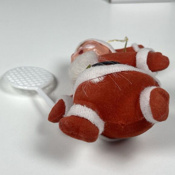 Vtg MCM Christmas Tree Ornament Decoration Tennis Santa Flocked Blow Mold Type - Picture 4 of 5